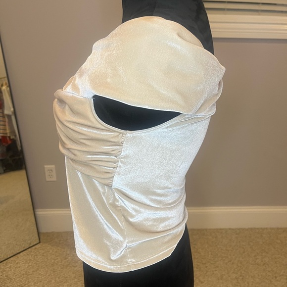 NWOT Reformation Velvet Off-Shoulder Tan Top- medium - Picture 5 of 8